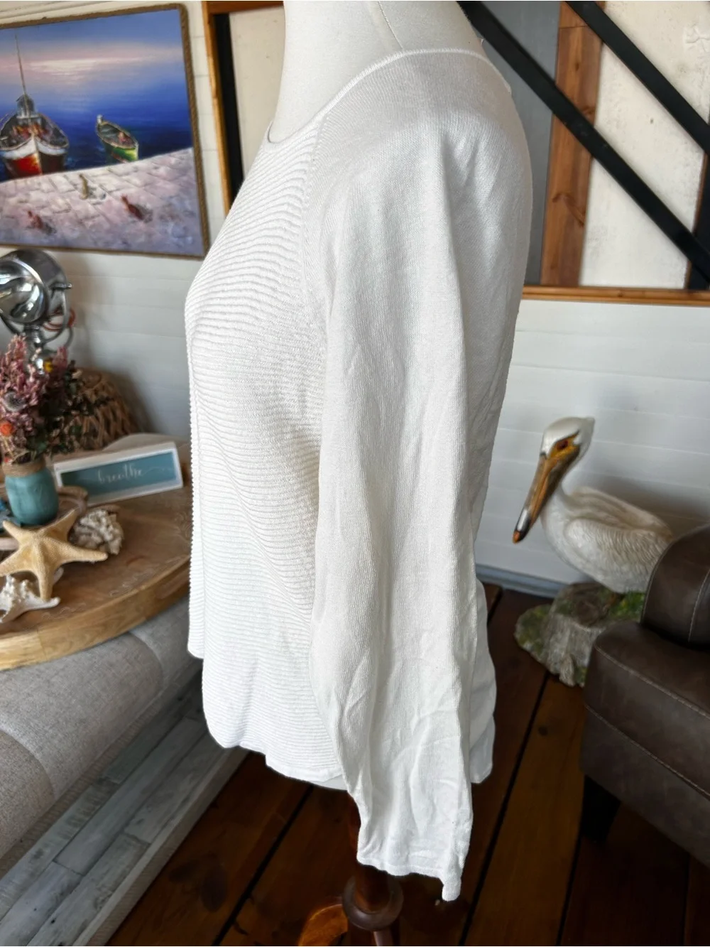 White Lightweight Michael Michael Kors Ivory Textured Knit Sweater Size Medium